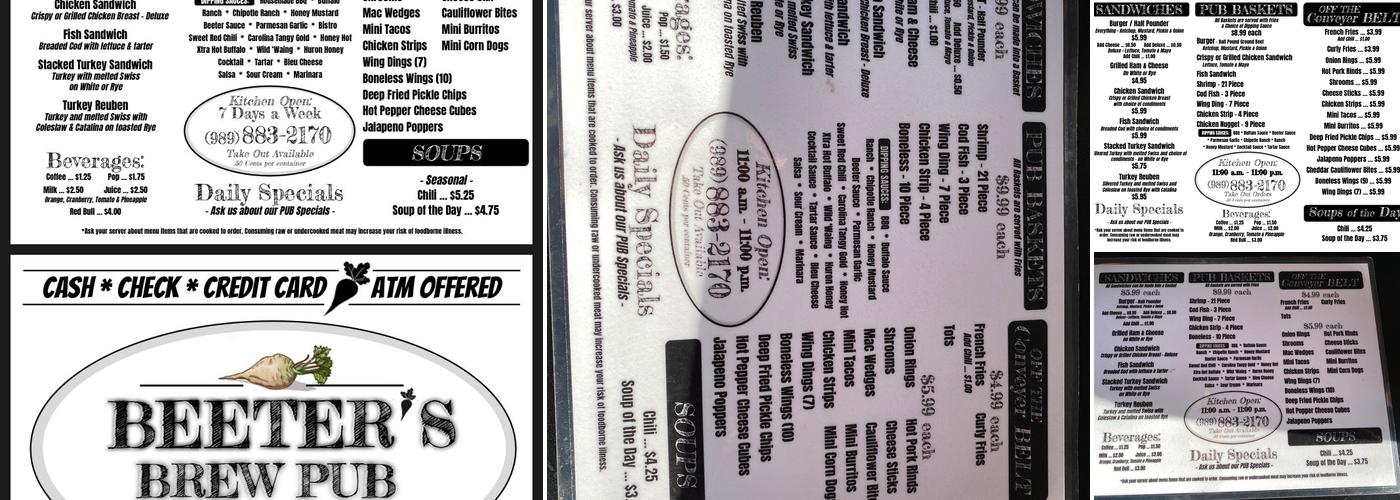 Beeters Brew Pub Menu