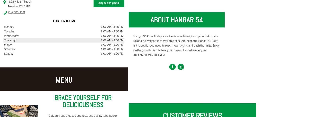 Hangar 54 Pizza Menu