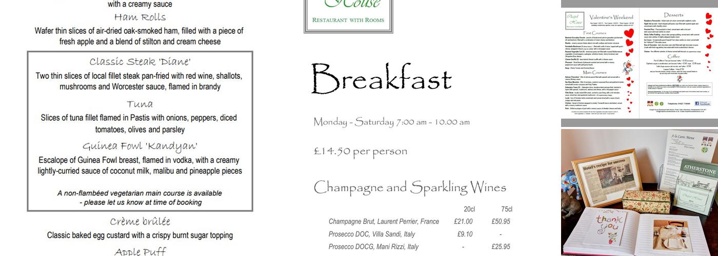 Chapel House Restaurant with Rooms Menu