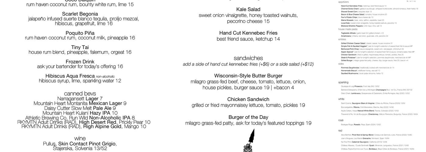 Tiny Pine Bistro Menu