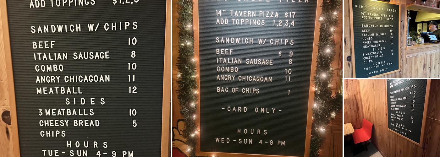 Kim's Uncle Pizza Menu