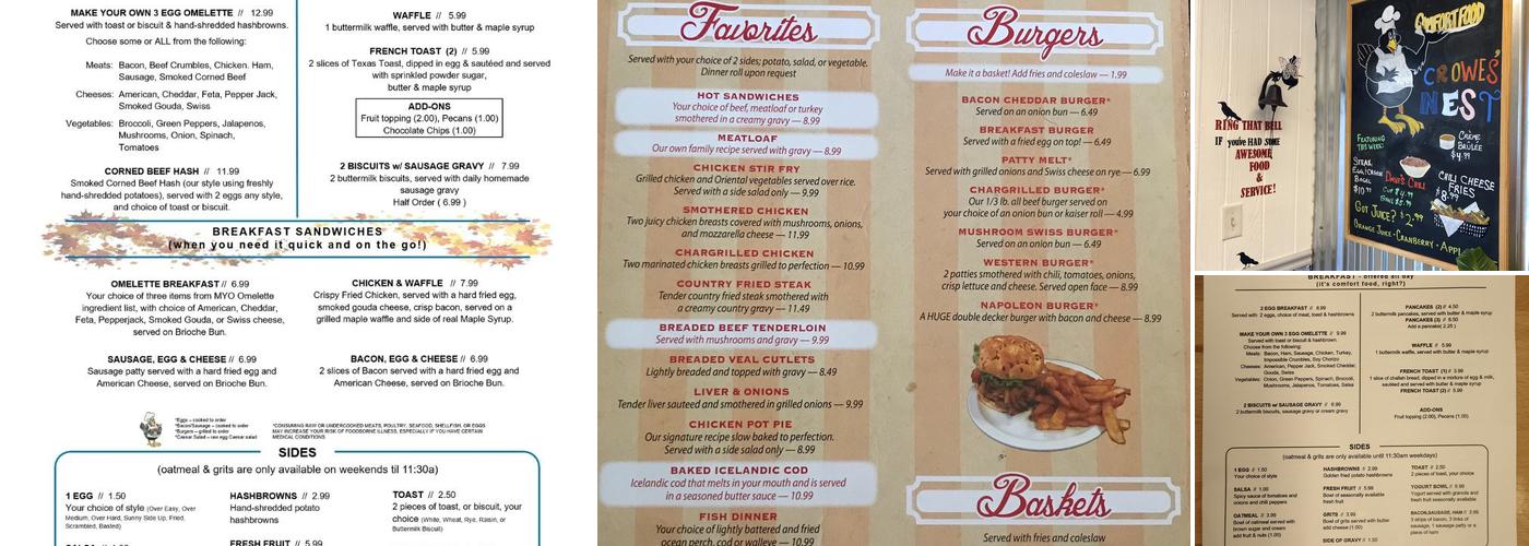 Crowes' Nest Cafe Menu