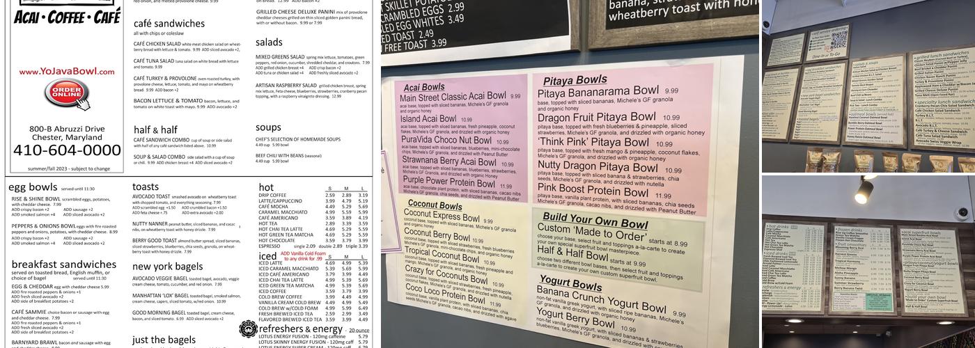 Yo Java Bowl Cafe Menu