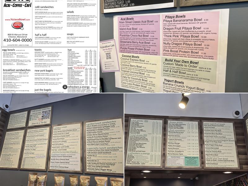 Yo Java Bowl Cafe Menu