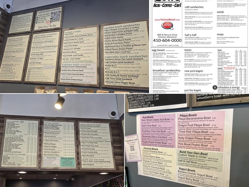 Yo Java Bowl Cafe Menu