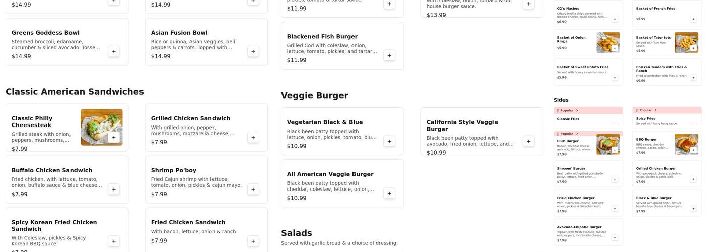 G2’S All American Grill Menu