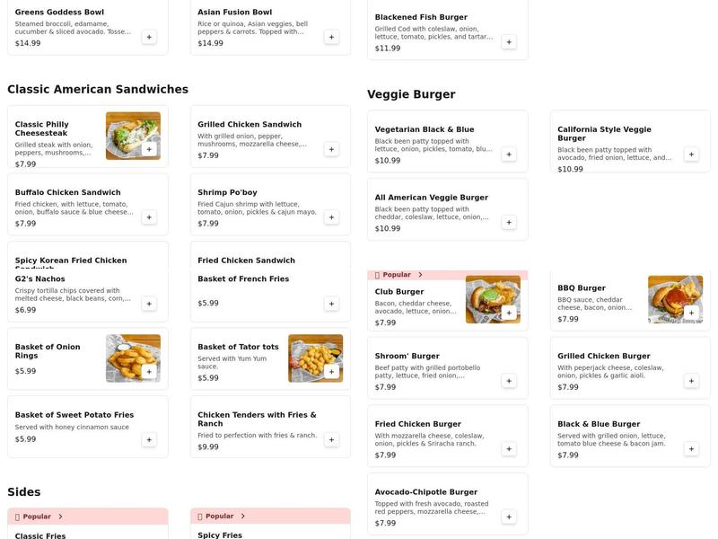 G2’S All American Grill Menu