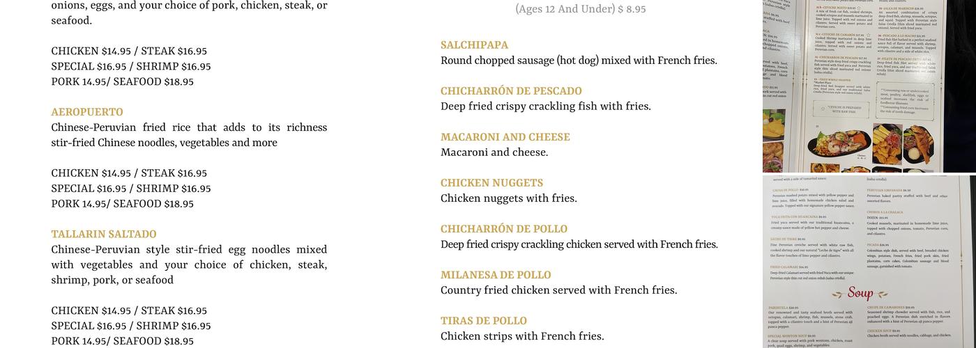 Pisco Express Menu
