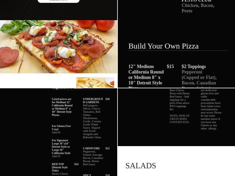 99 Craft Pizza Menu