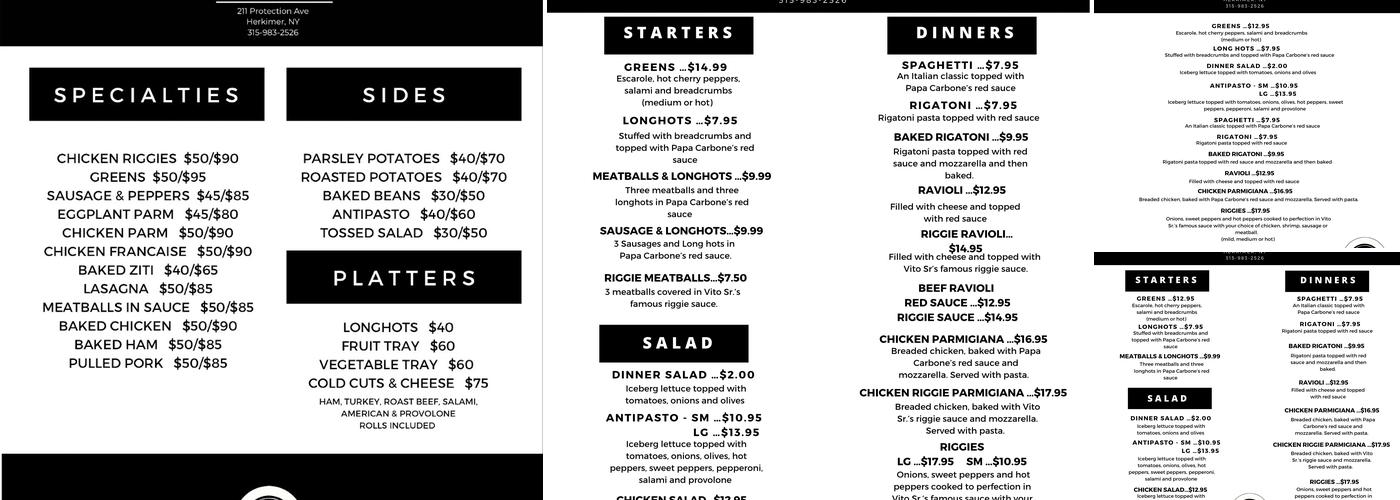 Godfather's Hideout Menu