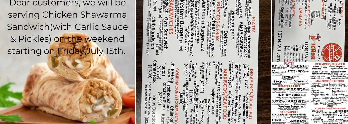 Grill & Chill / Senor Taco Menu