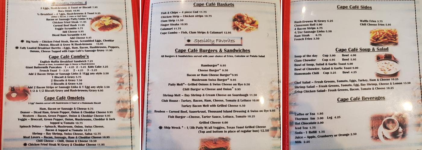 Cape café Menu