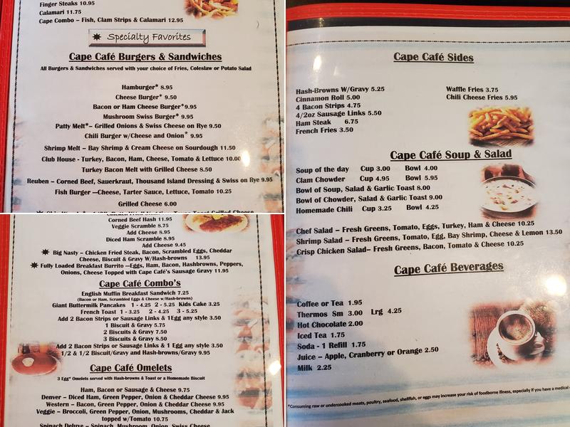 Cape café Menu