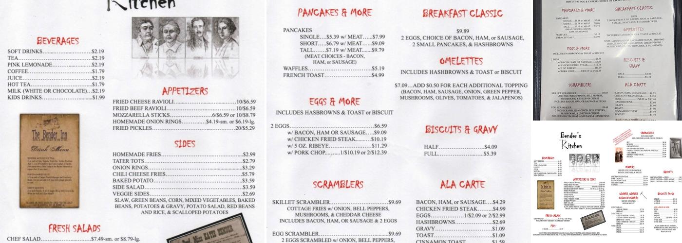 Bender's Kitchen Menu
