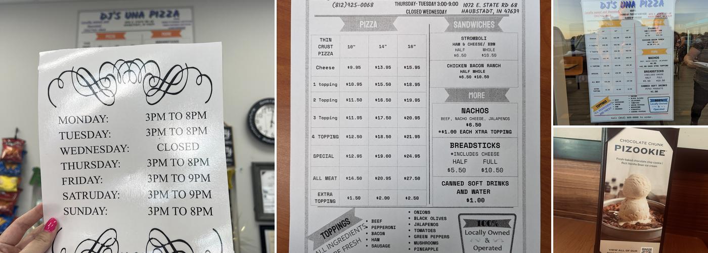 DJ’s Una Pizza Menu