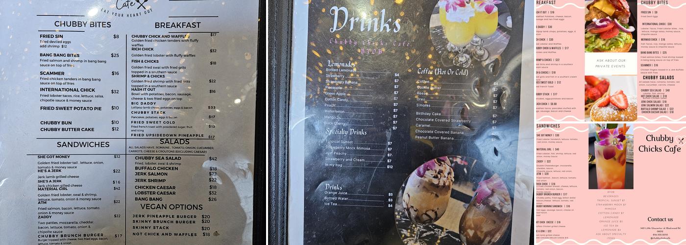 Chubby Chicks Cafe Menu