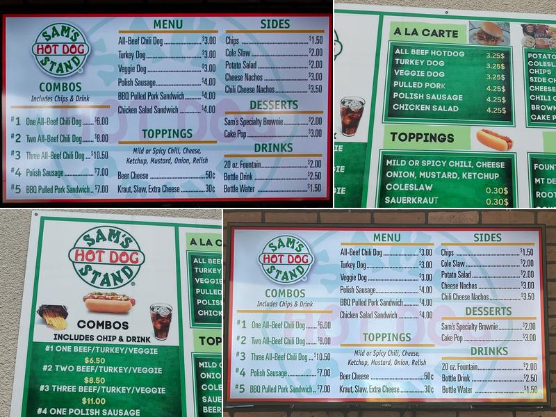 Sam's Hot Dog Stand Lexington Green Menu