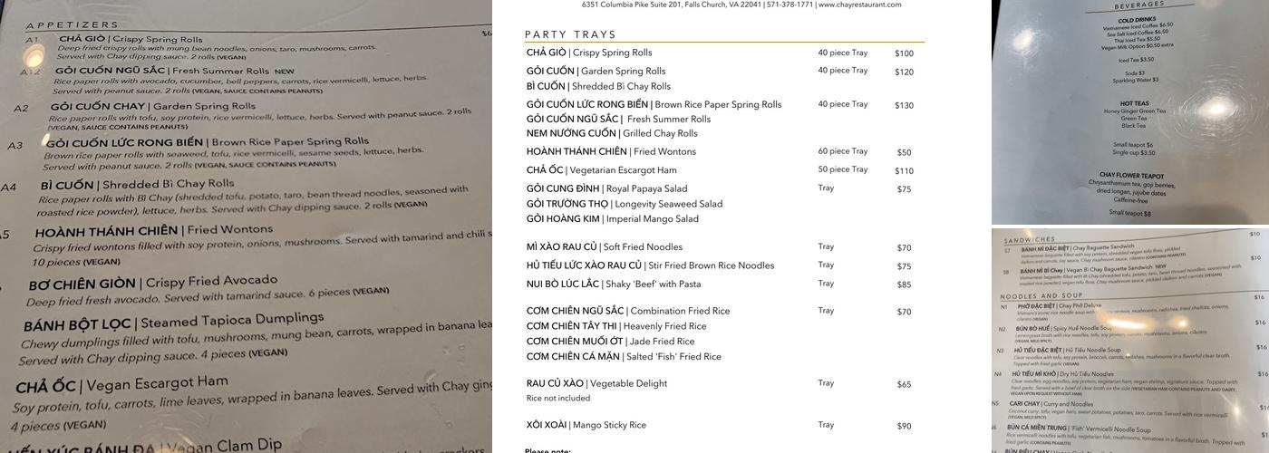 Chay Restaurant Menu
