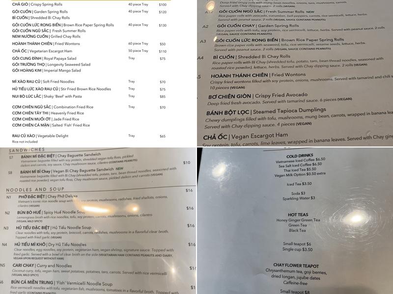 Chay Restaurant Menu