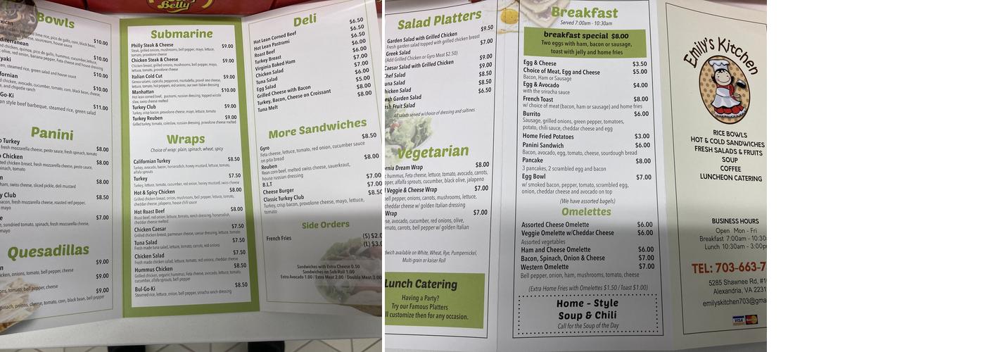 Emily's Kitchen Alexandria Menu