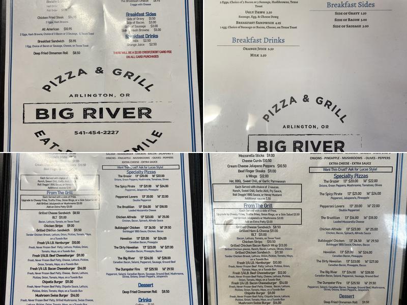 Big River Pizza & Grill Menu