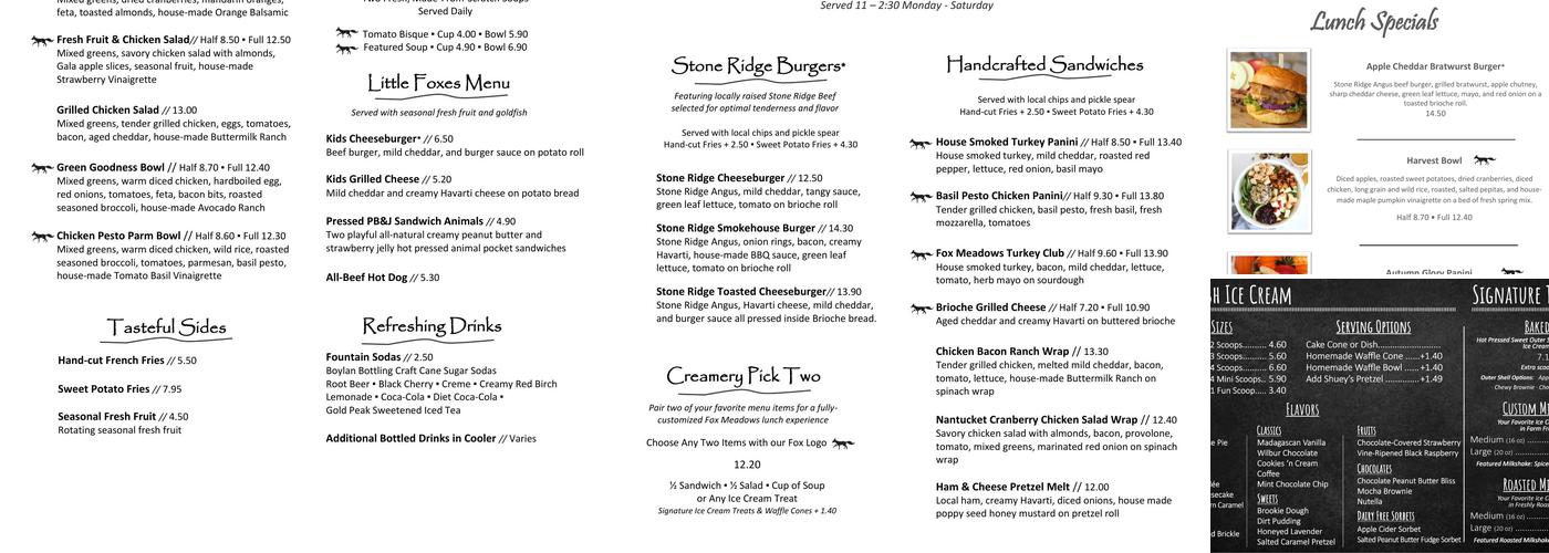 Fox Meadows Creamery Menu