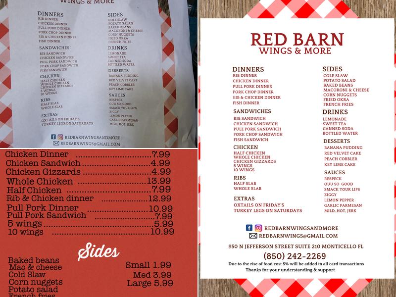 Red Barn Wings & More Menu