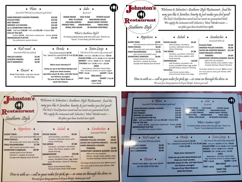 Johnston’s Southern Style Restaurant Menu