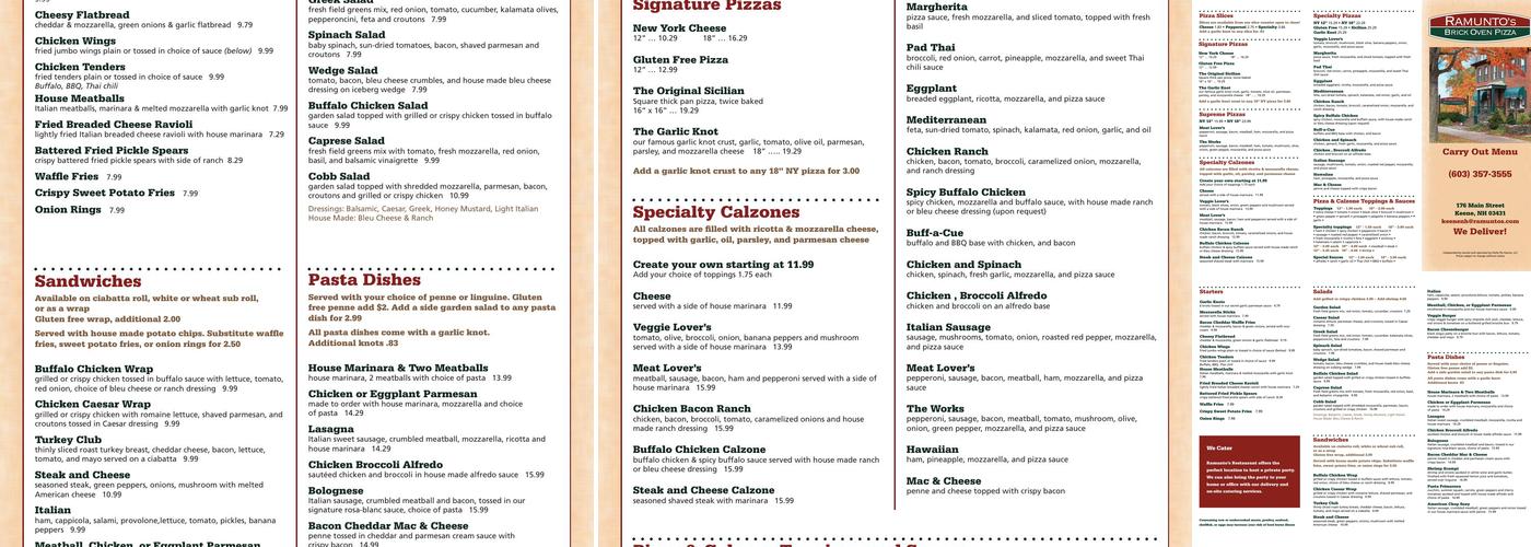 Ramunto's Montpelier Menu