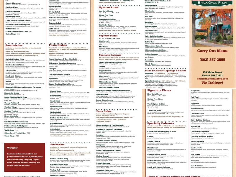 Ramunto's Montpelier Menu