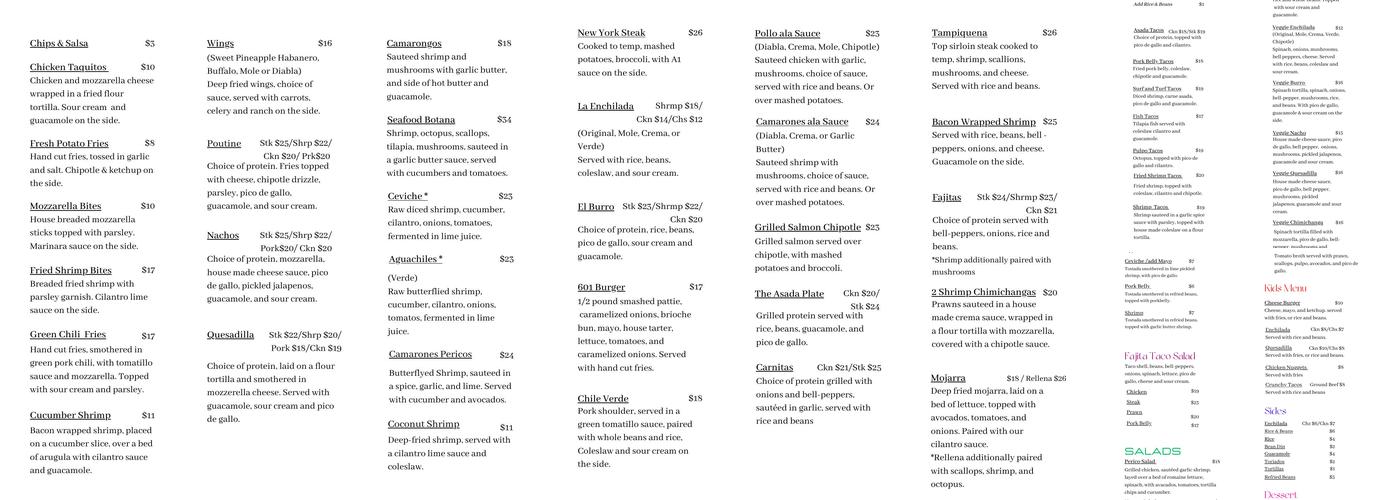Perico's Lounge Eatery & Spirits Menu