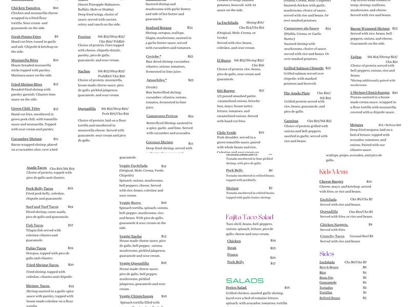 Perico's Lounge Eatery & Spirits Menu