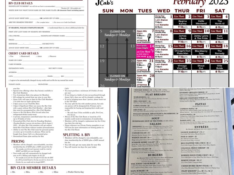 Jonny Cab's Menu