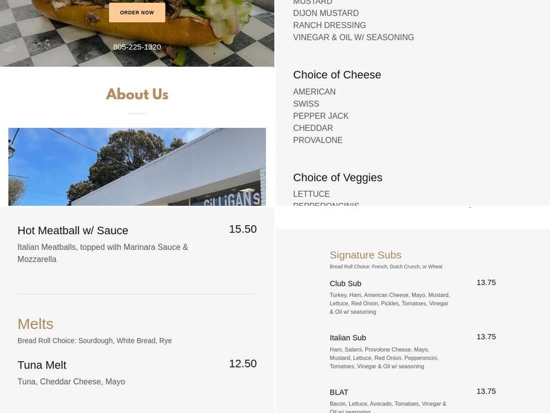 Gilligan’s Sandwich Shop Menu