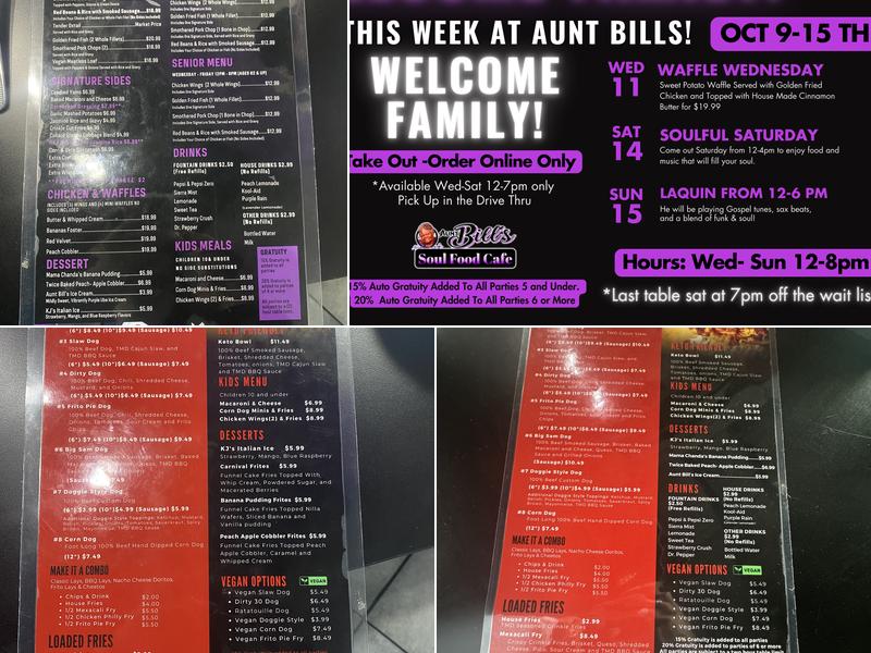 Aunt Bill's Soul Food Cafe Menu
