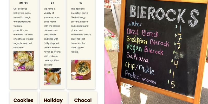 Bierocks Babe Menu