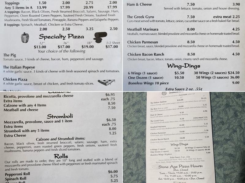 Stone Age Pizza Menu