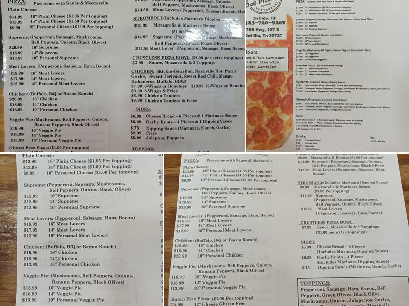 Del PizzaRio Menu