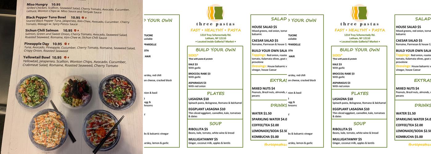 three pastas Menu