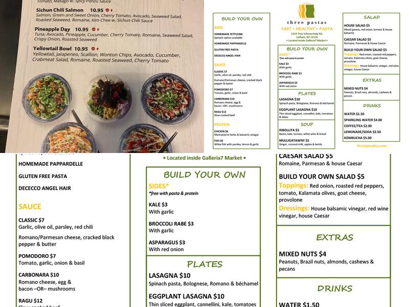 three pastas Menu