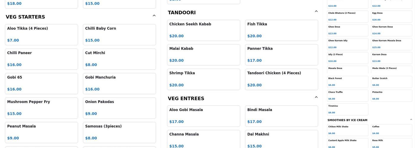 Spice Venue Menu