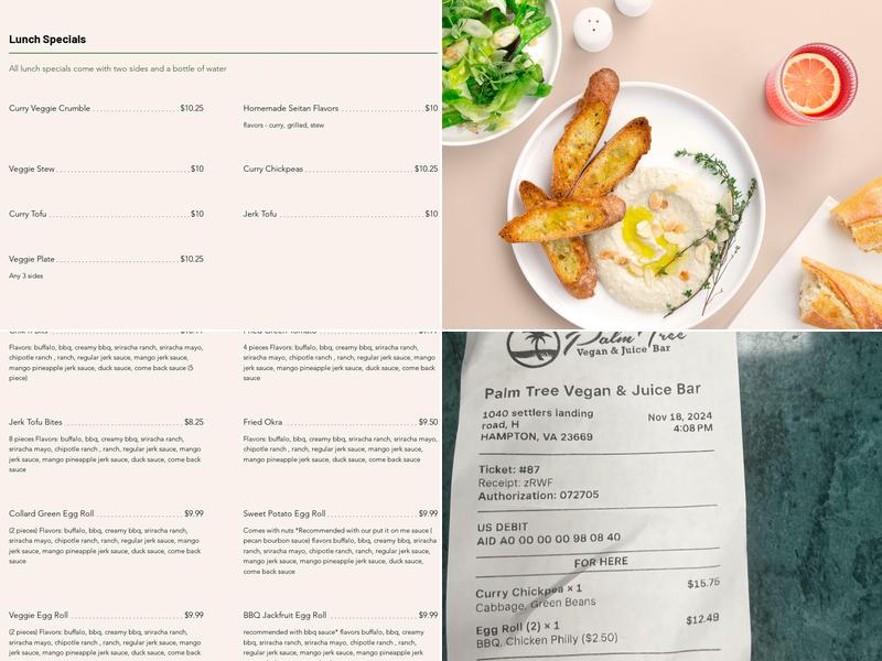 Palm Tree Vegan and Juice Bar Menu