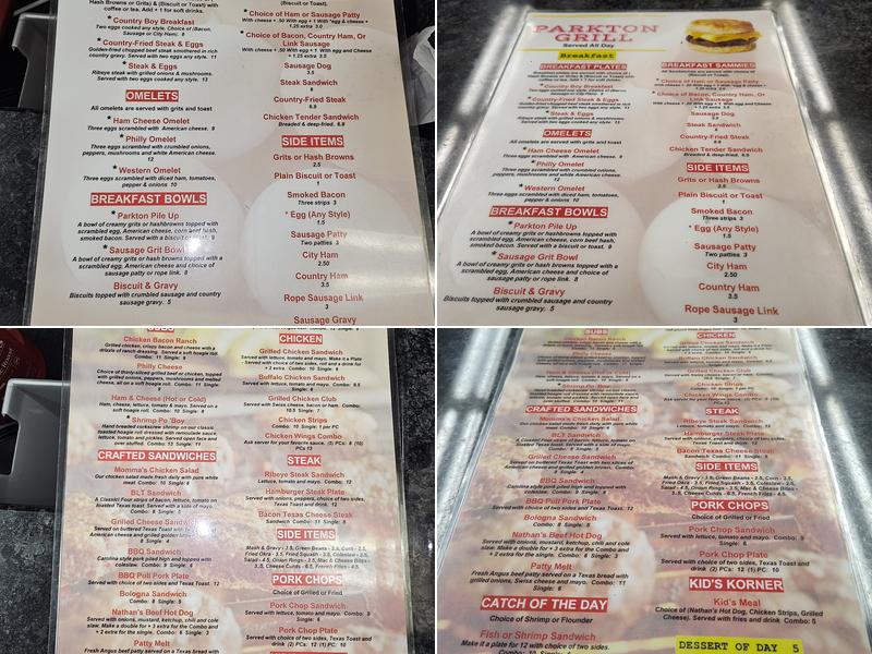 Parkton Grill on Main Menu