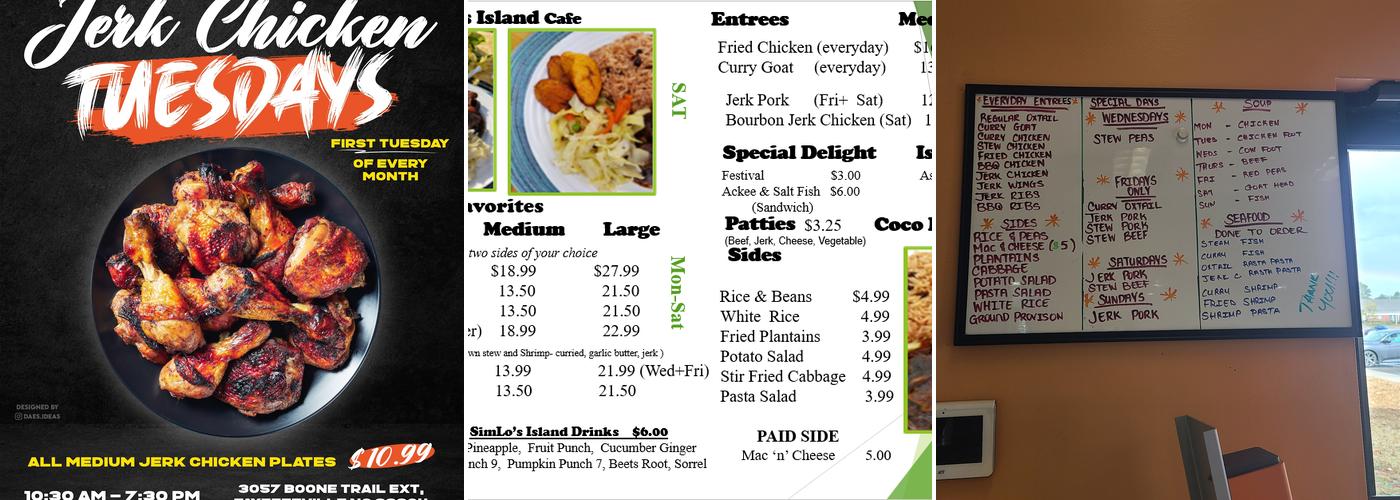 SimLo's Island Cafe Menu