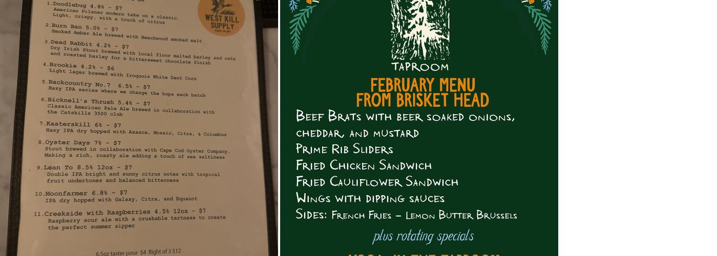 West Kill Supply Menu