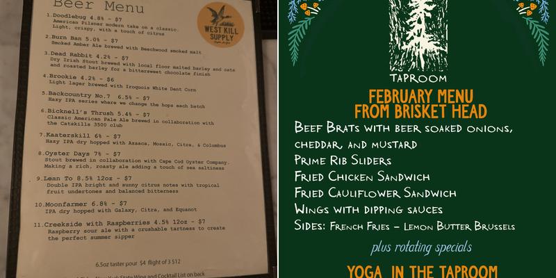 West Kill Supply Menu