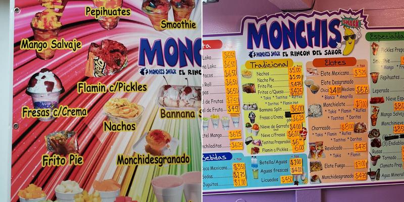 Monchis snacks Menu