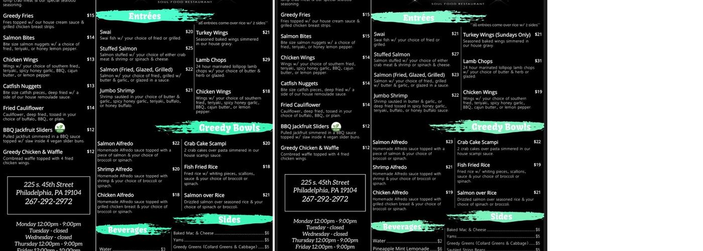 Soul Greedy Menu