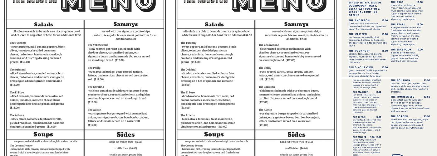 The Houston Co Cafe Menu