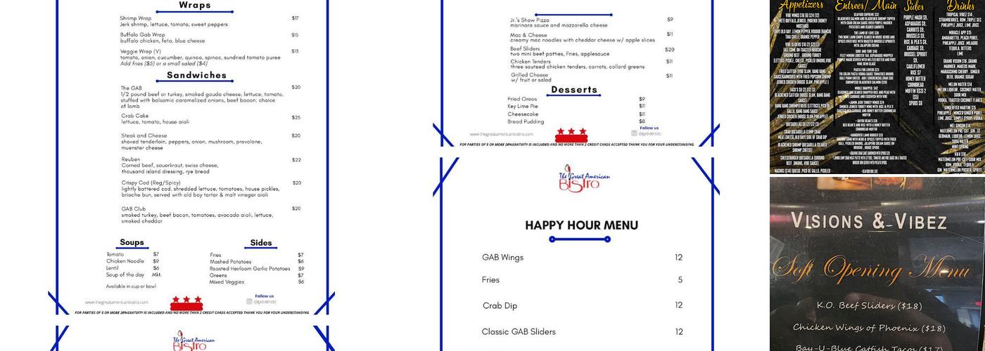 The Great American Bistro Menu